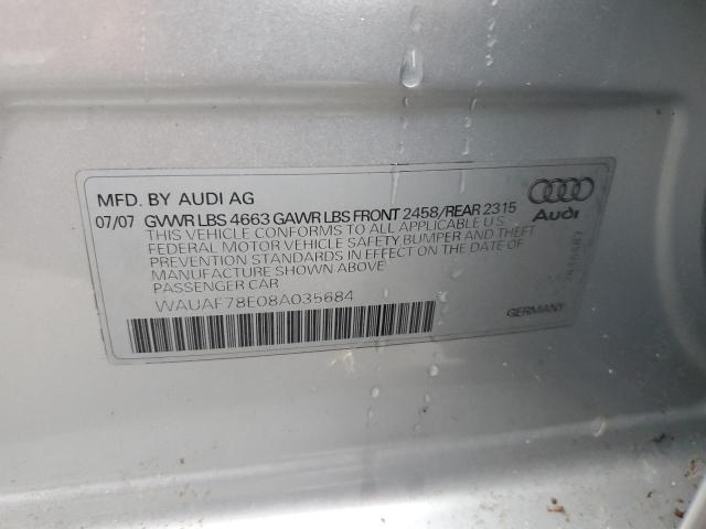 WAUAF78E08A035684 - 2008 AUDI A4 2.0T SILVER photo 12