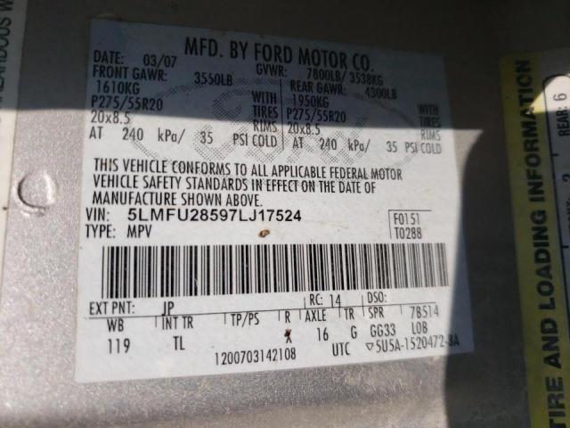 5LMFU28597LJ17524 - 2007 LINCOLN NAVIGATOR თაფლისფერი ფოტო 10