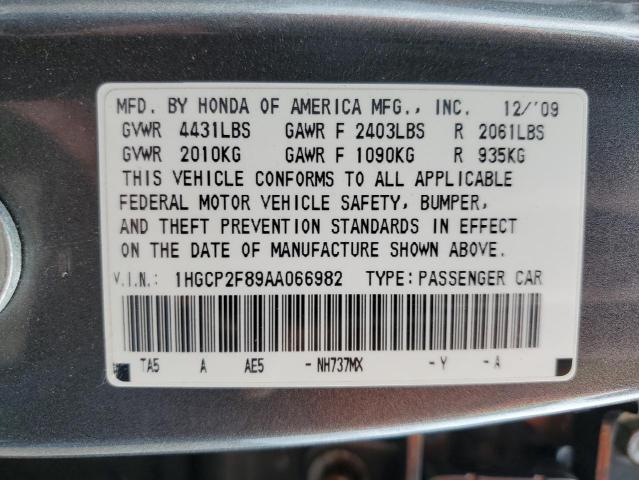 1HGCP2F89AA066982 - 2010 HONDA ACCORD EXL GRAY photo 12