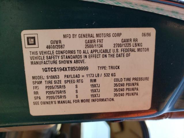 1GTCS194XT8530999 - 1996 GMC SONOMA GREEN photo 12