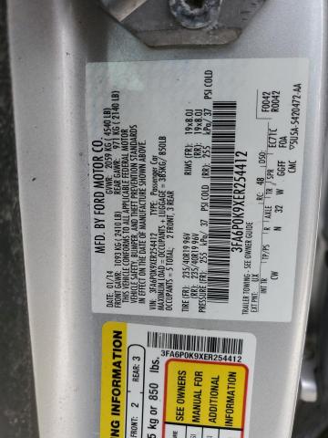 3FA6P0K9XER254412 - 2014 FORD FUSION TITANIUM SILVER photo 10