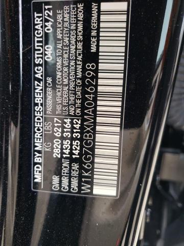 W1K6G7GBXMA046298 - 2021 MERCEDES-BENZ S 580 4MATIC BLACK photo 12