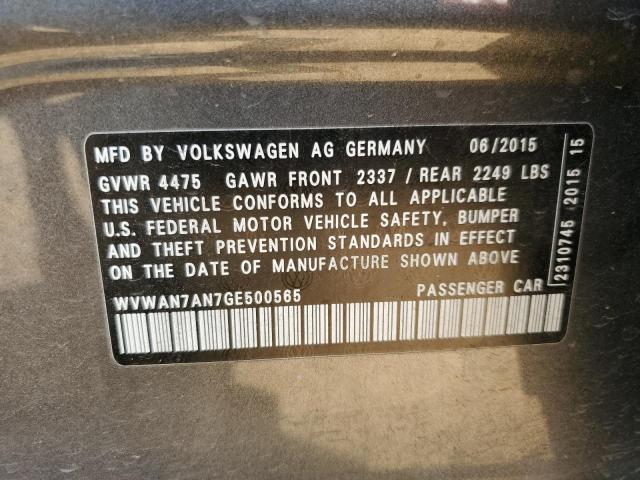 WVWAN7AN7GE500565 - 2016 VOLKSWAGEN CC BASE GRAY photo 12