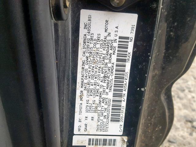 5TETX22N95Z078202 - 2005 TOYOTA TACOMA ACCESS CAB  ფოტო 10