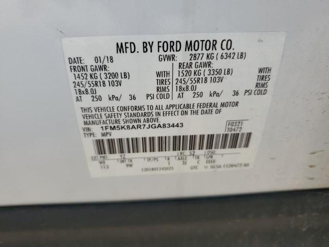 1FM5K8AR7JGA83443 - 2018 FORD EXPLORER POLICE INTERCEPTOR WHITE photo 13