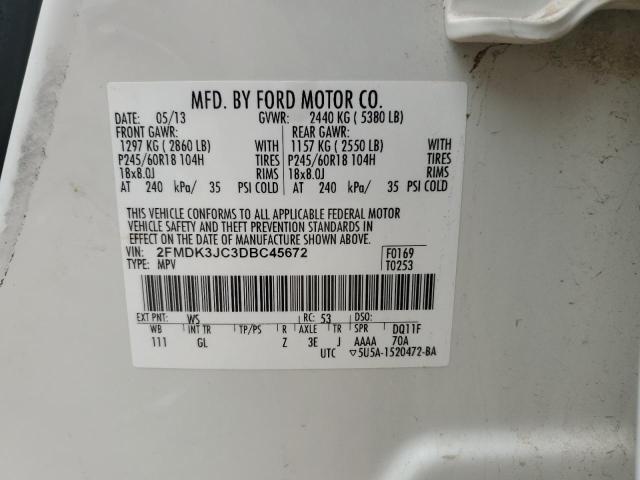 2FMDK3JC3DBC45672 - 2013 FORD EDGE SEL 白色 照片 12