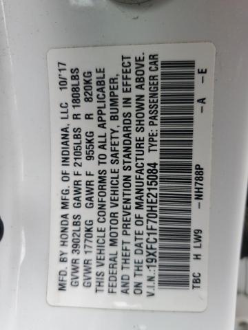 19XFC1F70HE215084 - 2017 HONDA CIVIC EXL WHITE photo 12