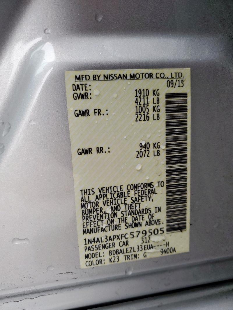 1N4AL3APXFC579505 - 2015 NISSAN ALTIMA 2.5 Srebrny zdjęcie 12