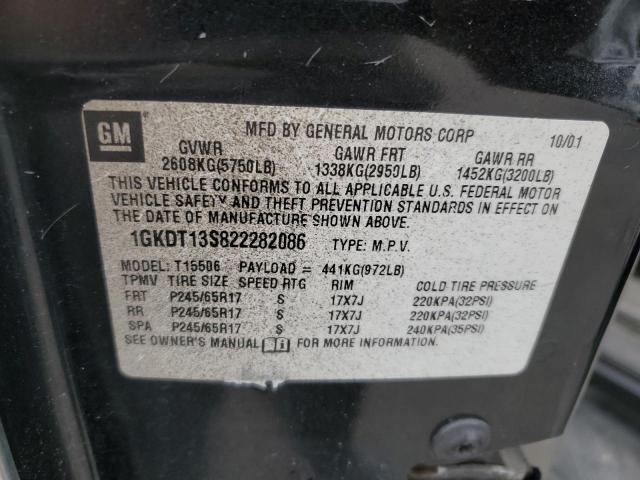 1GKDT13S822282086 - 2002 GMC ENVOY BLACK photo 12