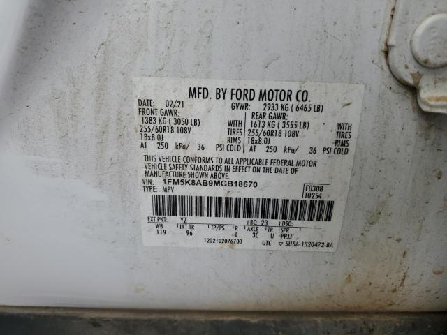 1FM5K8AB9MGB18670 - 2021 FORD EXPLORER POLICE INTERCEPTOR 白色 照片 13