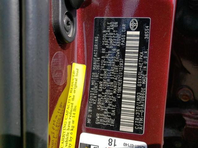 4T1BK1EB7EU122837 - 2014 TOYOTA AVALON BASE Tünd qırmızı foto 13