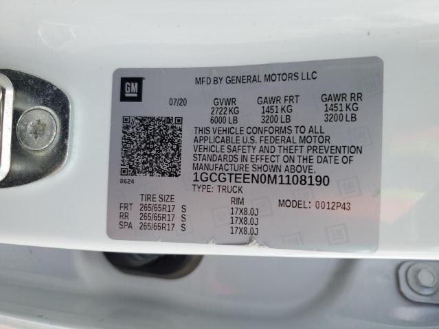 1GCGTEEN0M1108190 - 2021 CHEVROLET COLORADO ZR2 WHITE photo 12