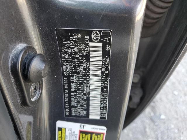 2T1BU4EEXAC451260 - 2010 TOYOTA COROLLA BASE GRAY photo 12