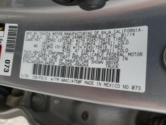 3TMLU4EN2EM144859 - 2014 TOYOTA TACOMA DOUBLE CAB SILVER photo 12