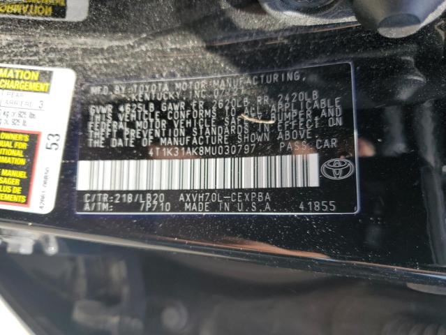 4T1K31AK8MU030797 - 2021 TOYOTA CAMRY XSE BLACK photo 12