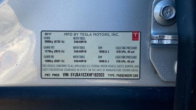 5YJSA1E2XHF182003 - 2017 TESLA MODEL S Gümüş foto 10
