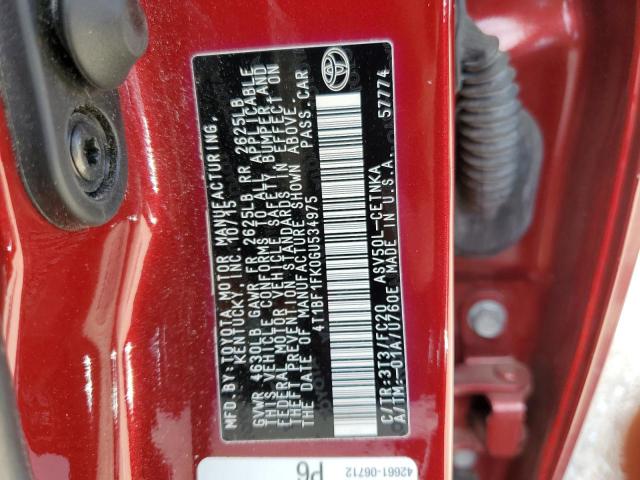 4T1BF1FK0GU534975 - 2016 TOYOTA CAMRY LE/S LE RED photo 12