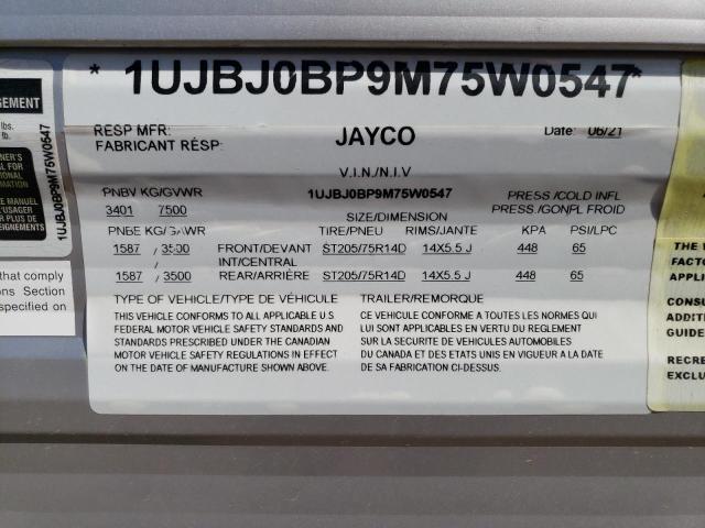 1UJBJ0BP9M75W0547 - 2021 JAYCO TRAILER WHITE photo 10