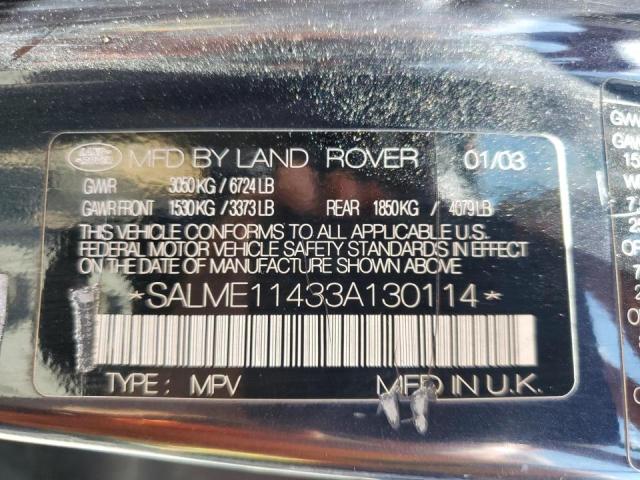 SALME11433A130114 - 2003 LAND ROVER RANGE ROVE HSE BLACK photo 10