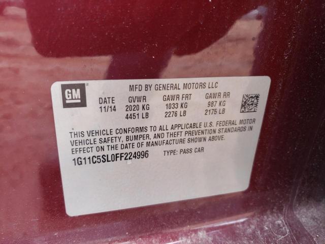 1G11C5SL0FF224996 - 2015 CHEVROLET MALIBU 1LT RED photo 12