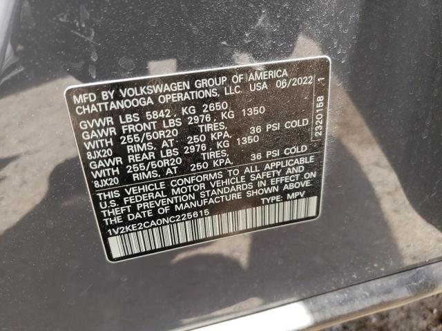 1V2KE2CA0NC225615 - 2022 VOLKSWAGEN ATLAS CROS SE ნაცრისფერი ფოტო 14