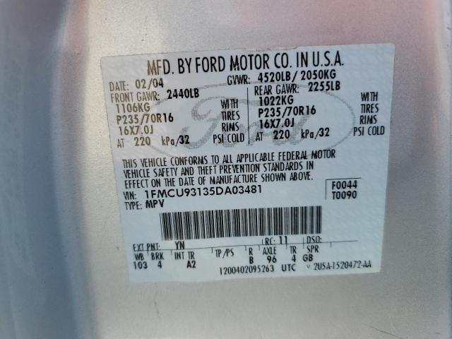 1FMCU93135DA03481 - 2005 FORD ESCAPE XLT SILVER photo 13