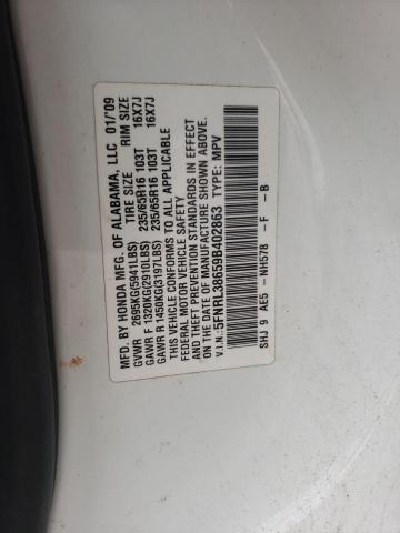 5FNRL38659B402863 - 2009 HONDA ODYSSEY EXL WHITE photo 13