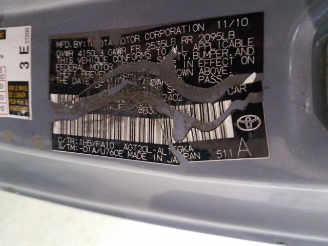 JTKJF5C78B3012402 - 2011 TOYOTA SCION TC GRAY photo 10