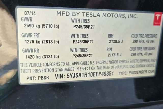 5YJSA1H10EFP49351 - 2014 TESLA MODEL S BLACK photo 10