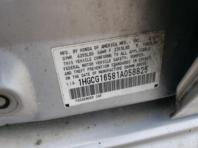 1HGCG16581A058825 - 2001 HONDA ACCORD EX SILVER photo 12