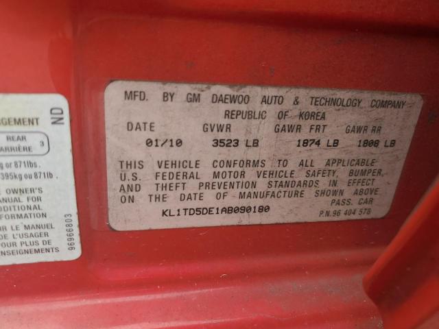 KL1TD5DE1AB090180 - 2010 CHEVROLET AVEO LS 红色 照片 12