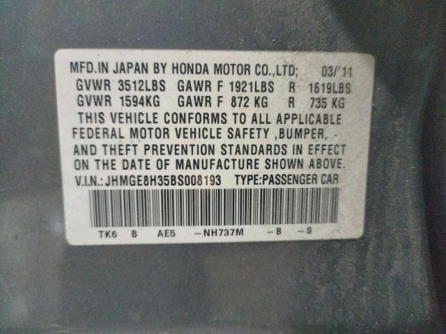 JHMGE8H35BS008193 - 2011 HONDA FIT GRAY photo 12