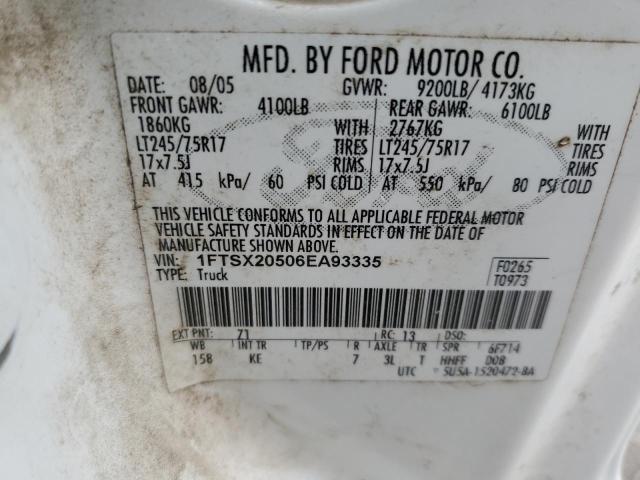 1FTSX20506EA93335 - 2006 FORD F250 SUPER DUTY WHITE photo 12