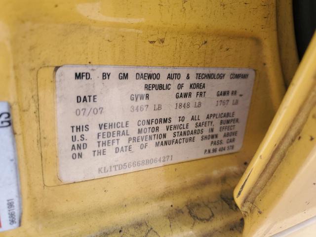 KL1TD56668B064271 - 2008 CHEVROLET AVEO BASE Sarı foto 12