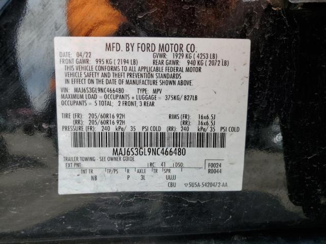 MAJ6S3GL9NC466480 - 2022 FORD ECOSPORT SE შავი ფოტო 13