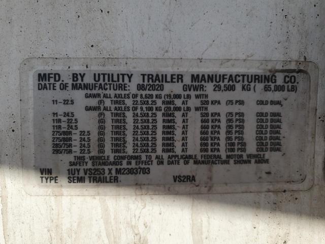 1UYVS253XM2303703 - 2021 UTILITY TRAILER WHITE photo 10