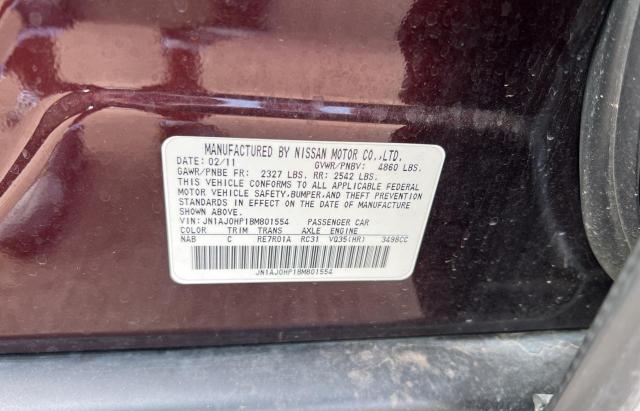 JN1AJ0HP1BM801554 - 2011 INFINITI EX35 BASE მუქწითელი ფოტო 10