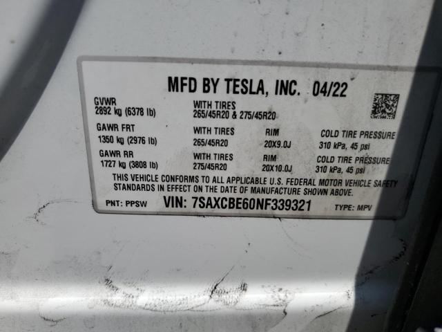 7SAXCBE60NF339321 - 2022 TESLA MODEL X WHITE photo 13