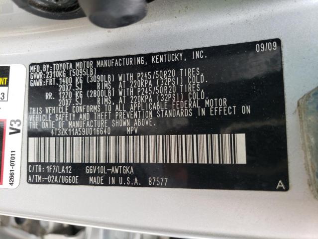 4T3ZK11A59U016640 - 2009 TOYOTA VENZA SILVER photo 14