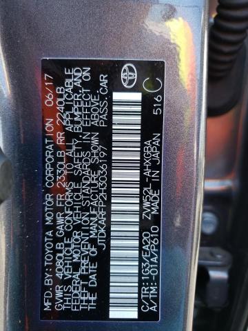 JTDKARFP2H3036197 - 2017 TOYOTA PRIUS PRIM GRAY photo 12