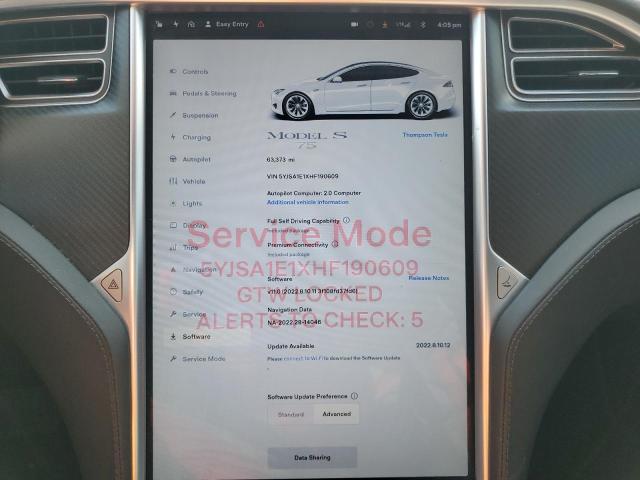 5YJSA1E1XHF190609 - 2017 TESLA MODEL S Ağ foto 9