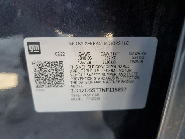 1G1ZD5ST7NF115837 - 2022 CHEVROLET MALIBU LT 黑色 照片 13