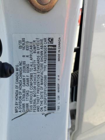 2HGFC2F81LH530988 - 2020 HONDA CIVIC SPORT WHITE photo 12