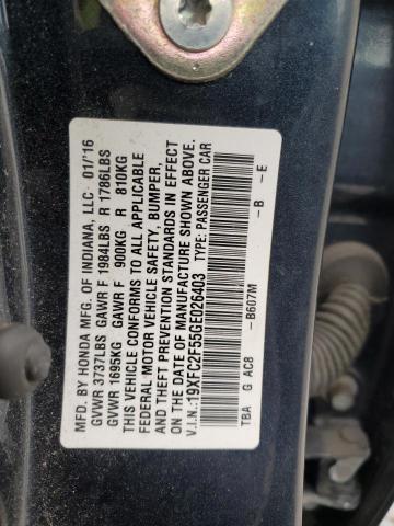 19XFC2F55GE026403 - 2016 HONDA CIVIC LX BLUE photo 12