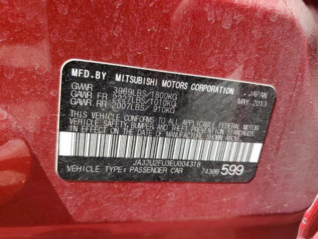 JA32U2FU3EU004318 - 2014 MITSUBISHI LANCER ES/ES SPORT BURGUNDY photo 12