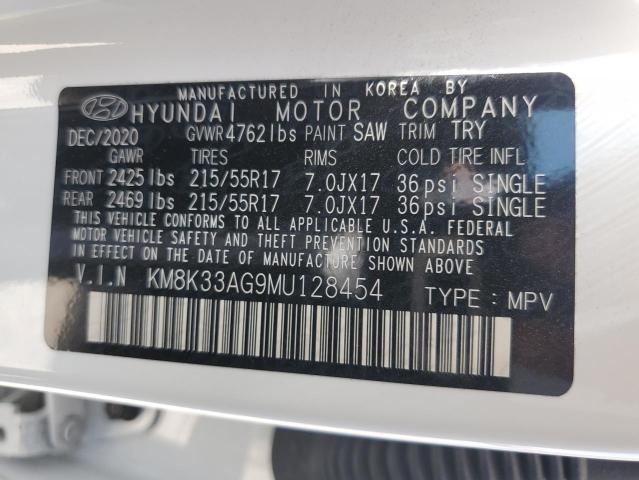 KM8K33AG9MU128454 - 2021 HYUNDAI KONA LIMITED WHITE photo 12