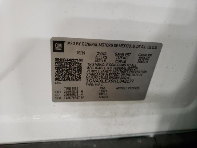 3GNAXLEX9KL342177 - 2019 CHEVROLET EQUINOX LT WHITE photo 12