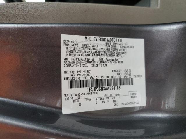 1FAHP3GN3AW224188 - 2010 FORD FOCUS SES GRAY photo 12