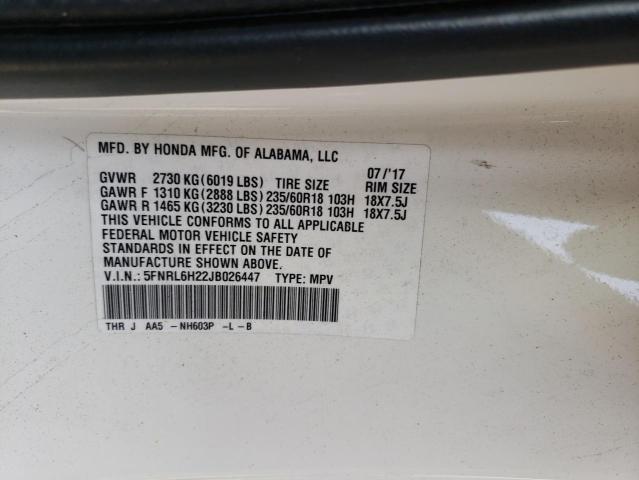 5FNRL6H22JB026447 - 2018 HONDA ODYSSEY LX WHITE photo 13