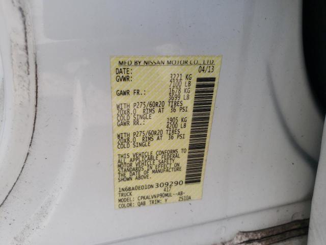 1N6BA0ED1DN309290 - 2013 NISSAN TITAN S WHITE photo 10